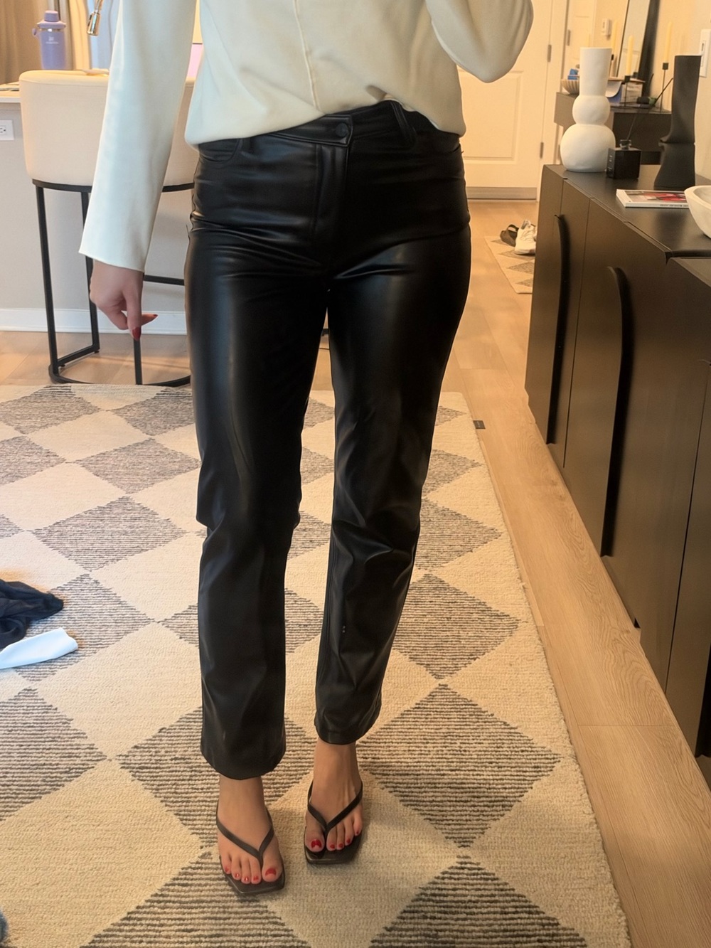 Abercrombie and Fitch Black Faux Leather Straight-Leg Pants
